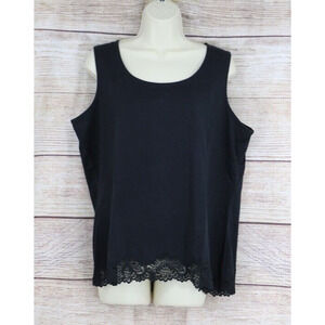 Coldwater Creek Womens Plus Size 1XL Pullover Sleeveless Lace Trim Shirt Black